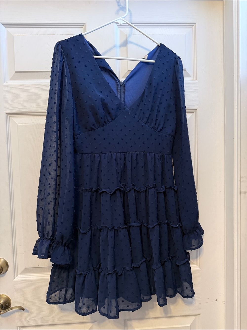 Altar'd State Navy Blue Long Sleeve Tiered Ruffle Dress